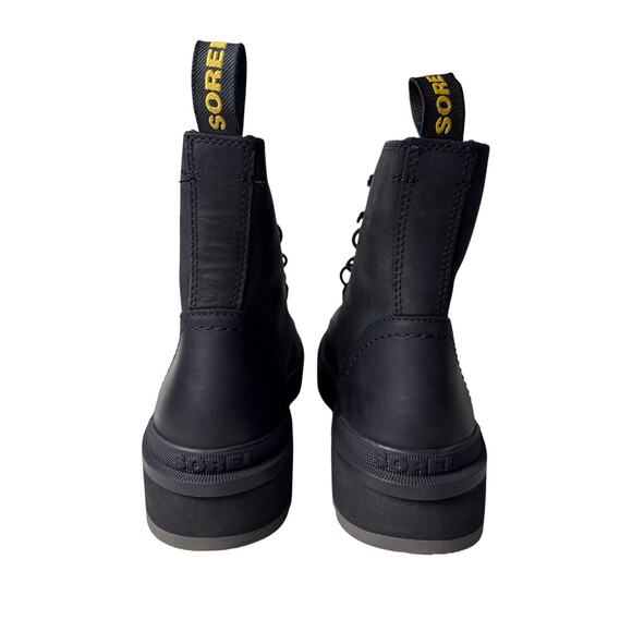 Sorel Hi-Line Lace Boots Women's Size 9 Black Waterproof Leather Low Heel Tabs - Picture 6 of 10